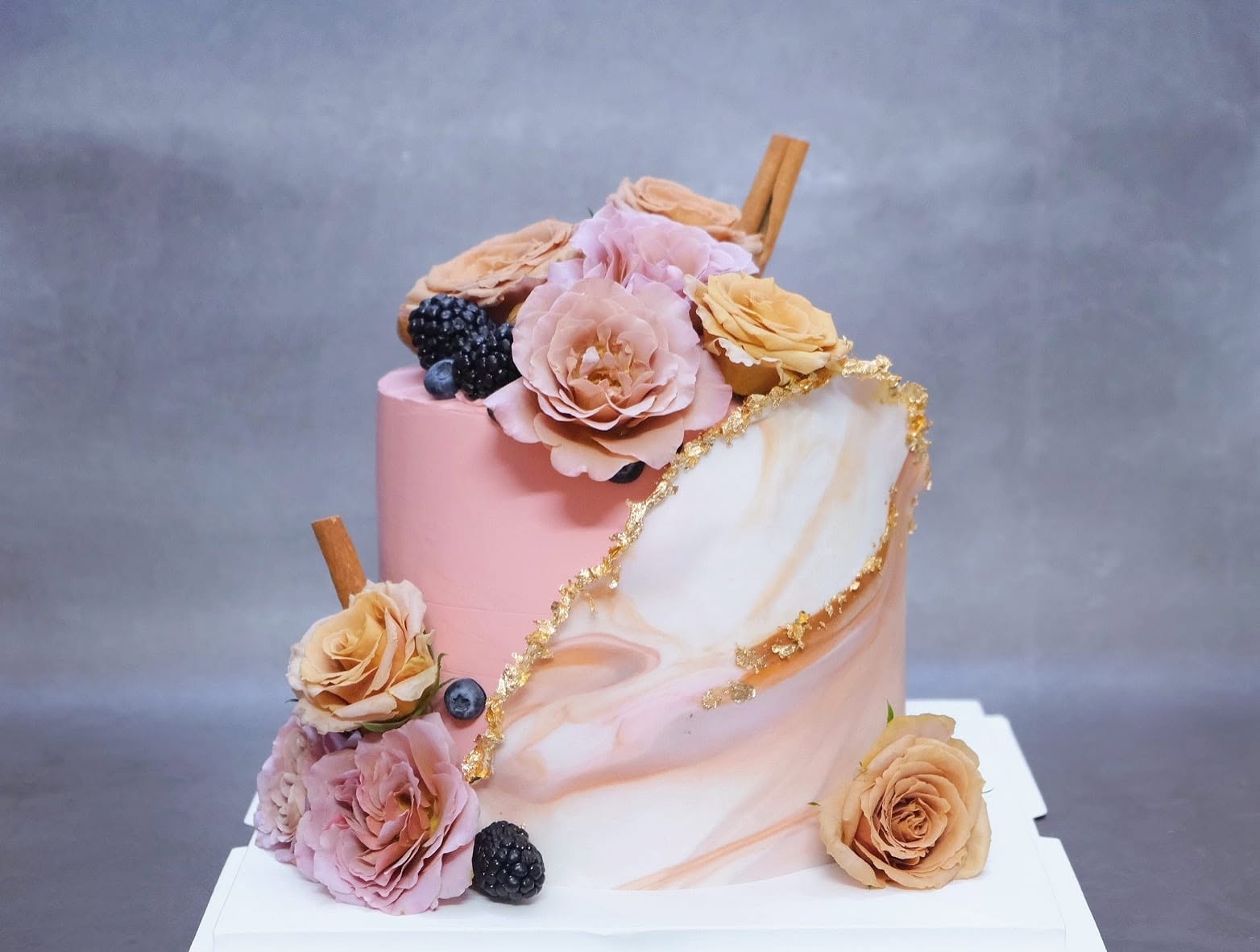 Rose marble cake with gold leaf