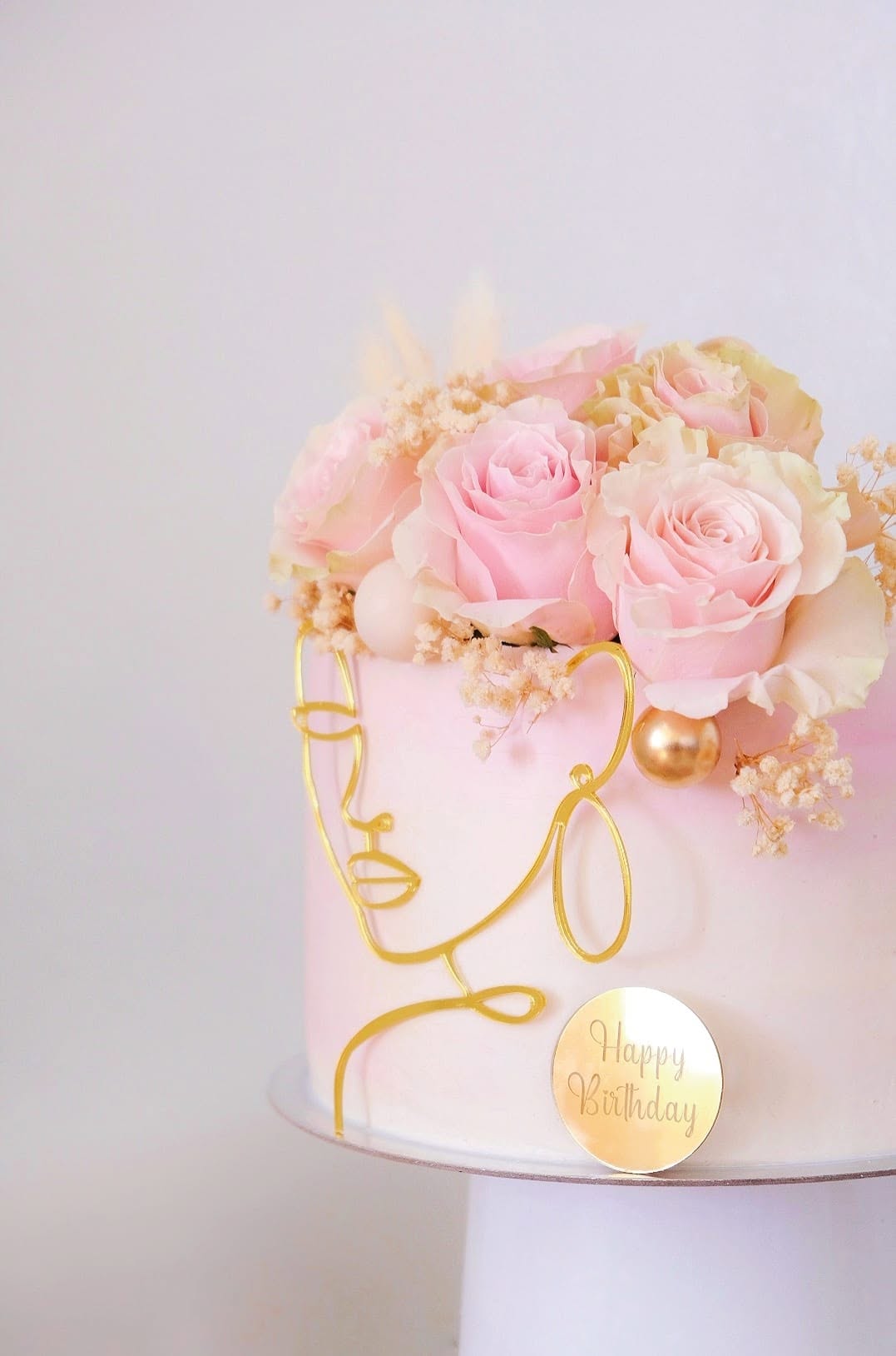 Custom pink birthday cake with fresh roses by Cakes by Milky, San Diego